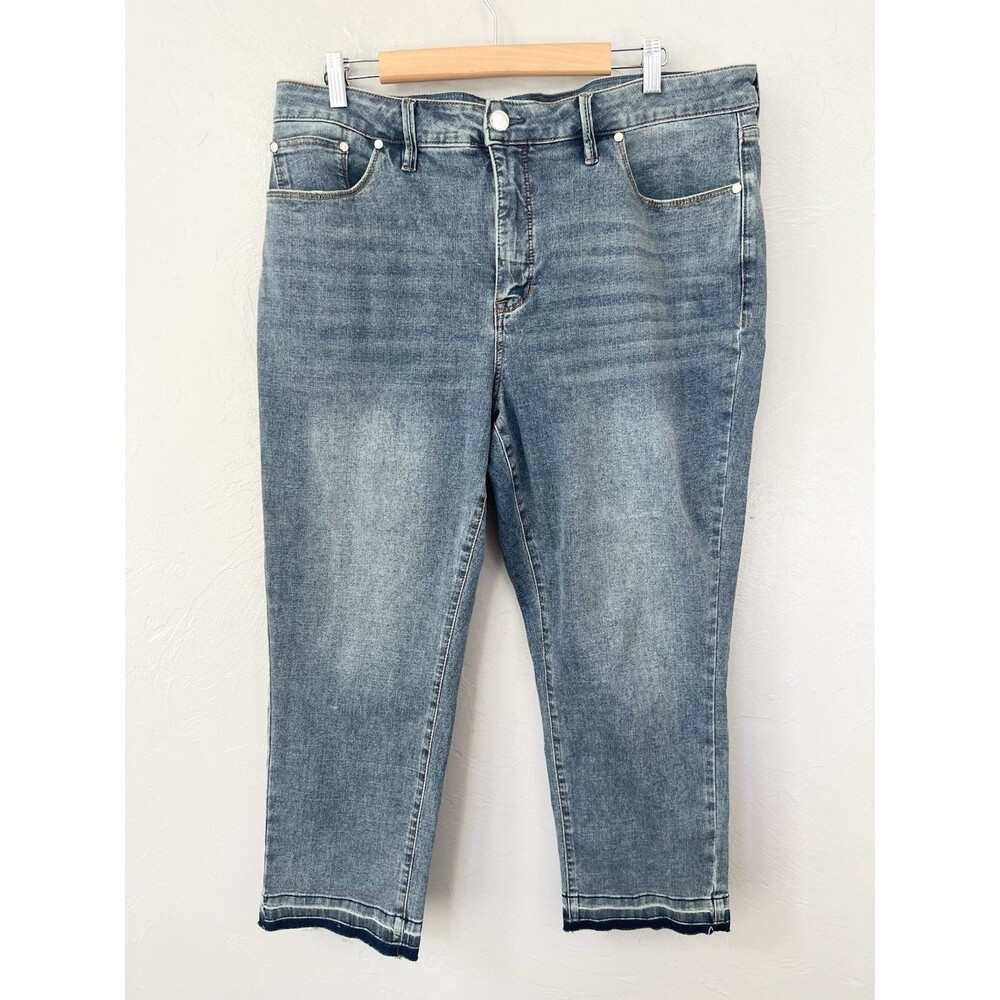 RM Rebecca Minkoff Straight Cropped High Rise Denim Jeans Medium Wash Size 18W